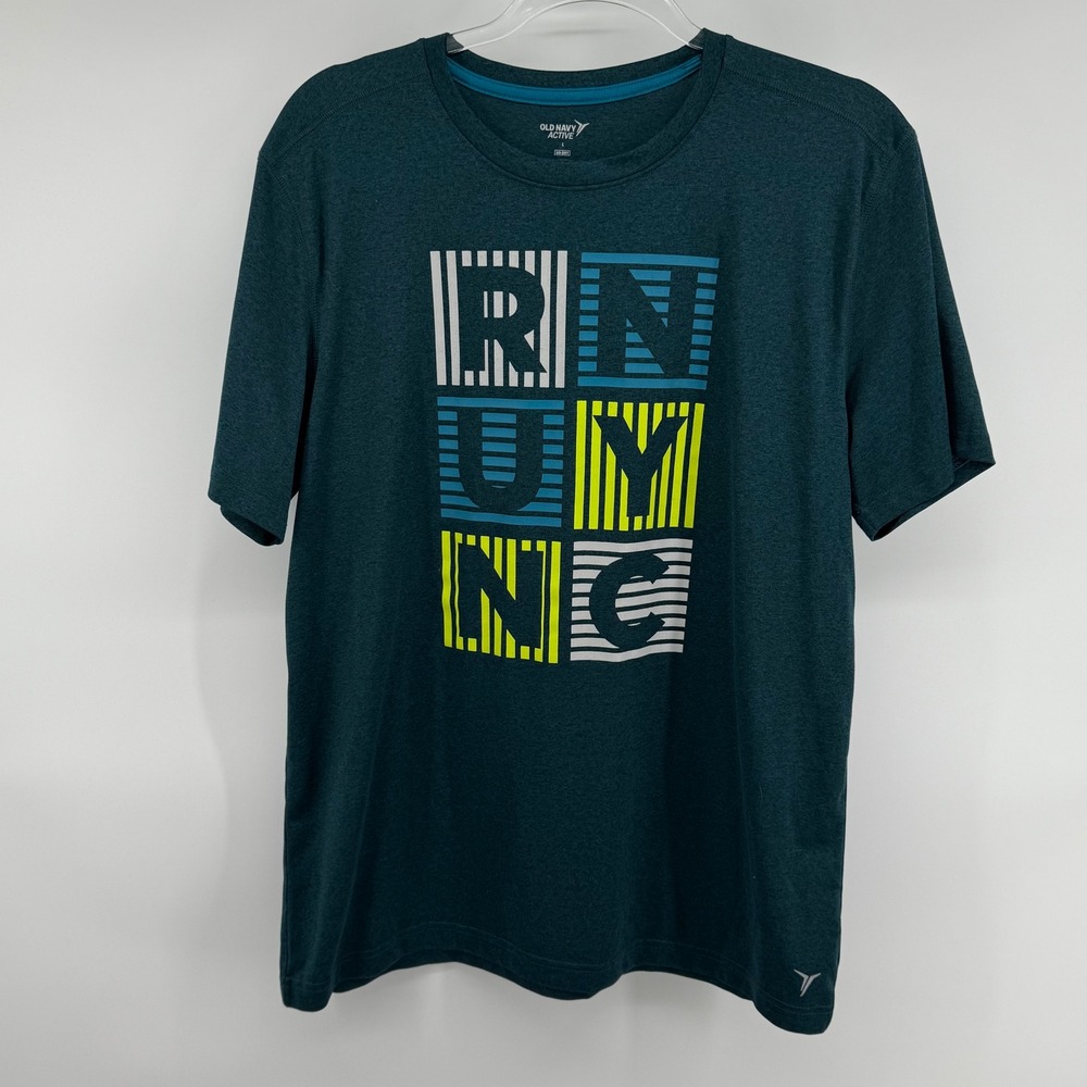 Old Navy‎ Active Mens Go-Dry RUN NYC Graphic T-Shirt Teal Large L Short Sleeve